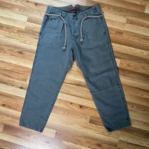 NWOT Dr. Collectors / P65 Farmer Pleated Pants Linen// Uneven Dye Swiss Army / L